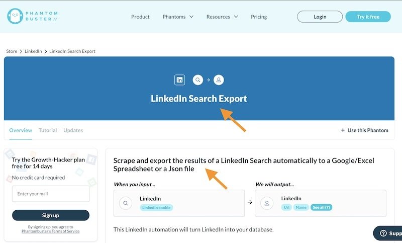 Linkedin Search Export - Phantombuster